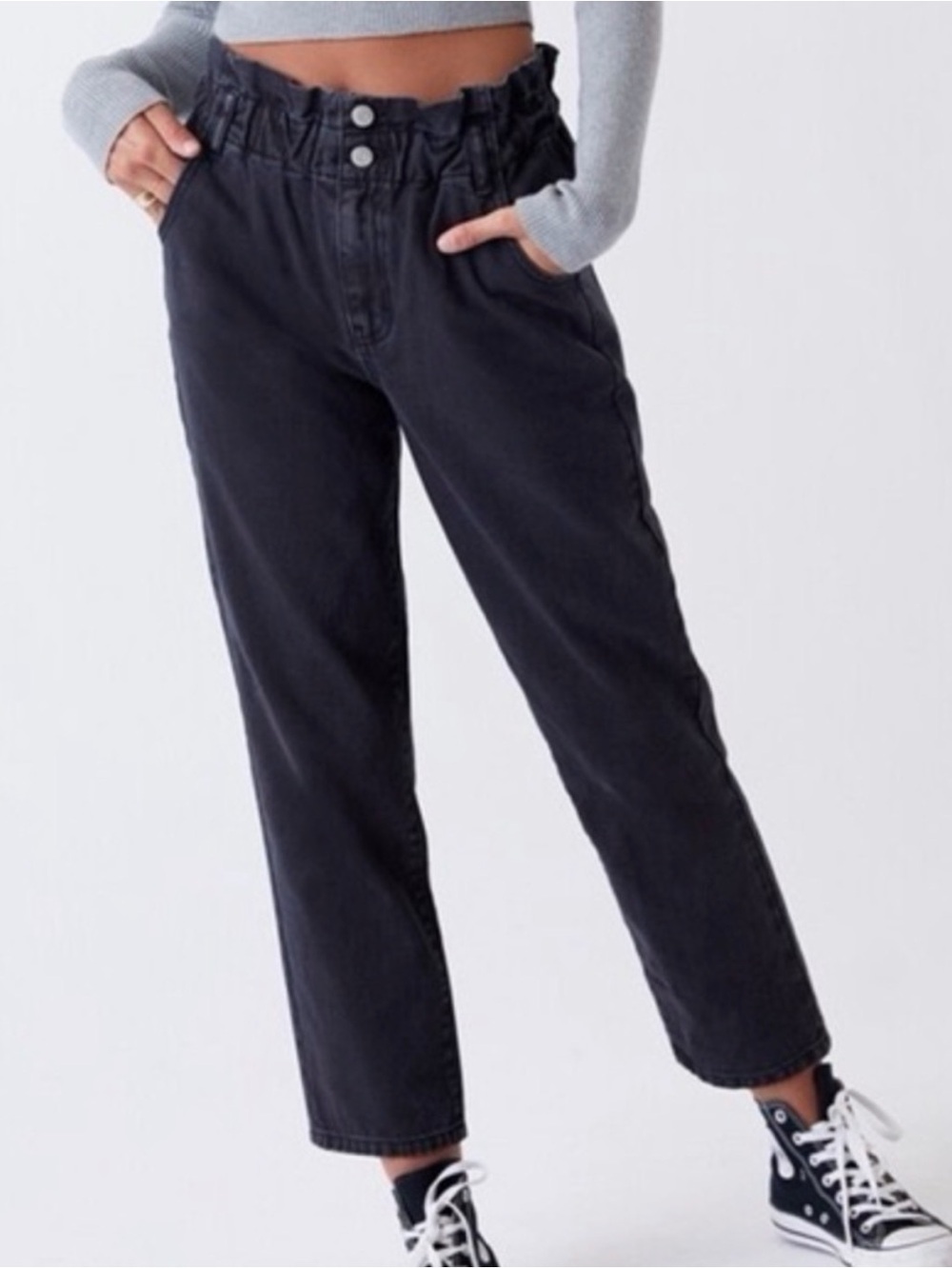 H&M Black High Waisted Paper Bag Jeans